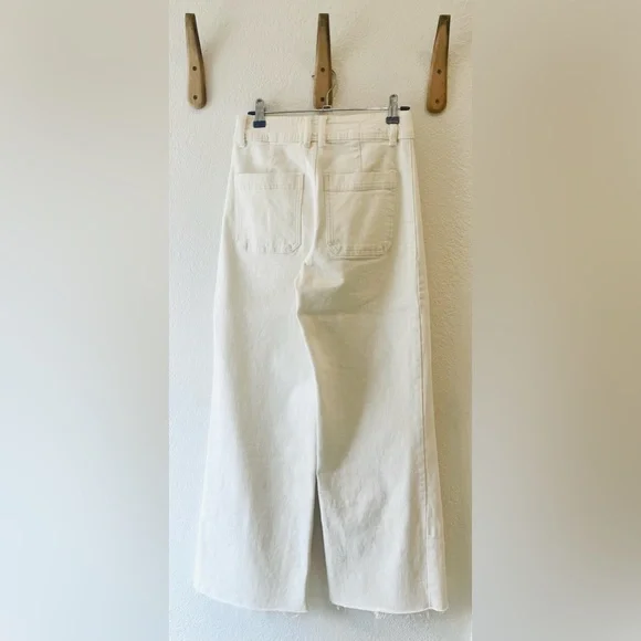 Mango Catherine High Waist Wide Leg Raw Hem Culotte in Off White, Size 2 (US 25) - Picture 3 of 4